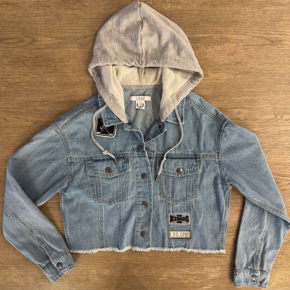 Wear By Erin Andrews Jackets & Blazers - LA Kings Jean Jacket - Women's‎ Crop Hooded Denim Jacket-WEAR by Erin Andrews-XS